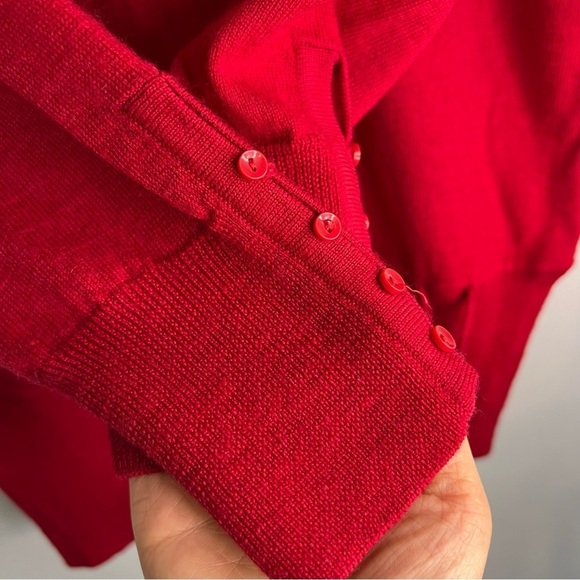Sarah Spencer Italian Merino Wool Turtleneck Sweater Drawstring Sz L Red Casual - Picture 6 of 9